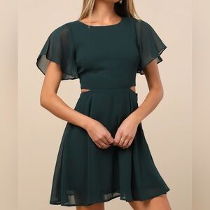 Blissful Love Dark Green Cutout Mini Skater Dress